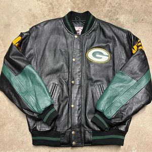 Vintage Green Bay Packers Leather Varsity Jacket - Medium